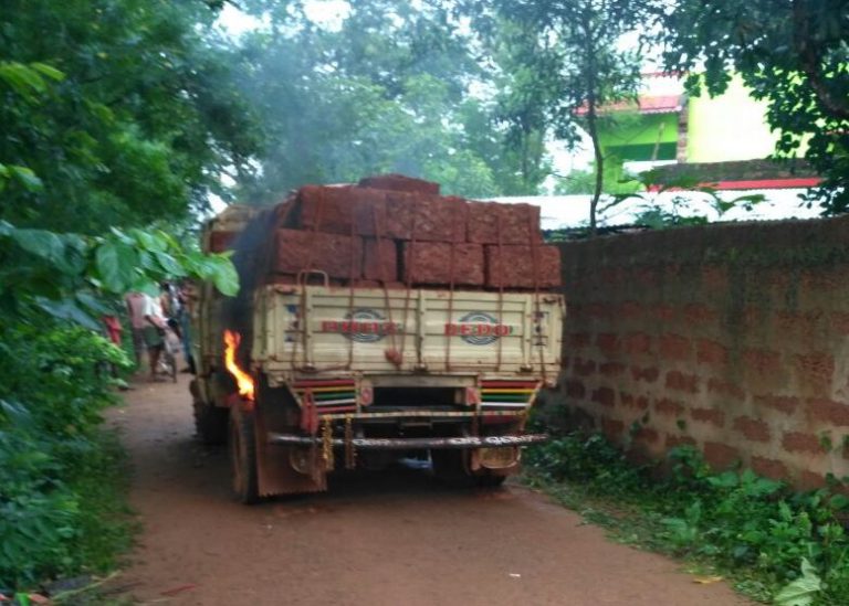 Mini truck set ablaze post student’s death in Nayagarh