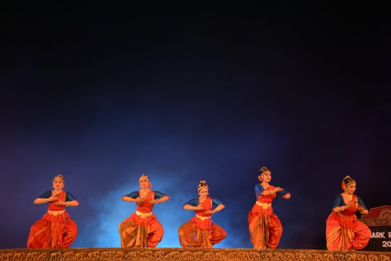Dancers perform Kuchipudi at Konark Dance Festival at Konark on Sunday. Photograph: Odishabytes