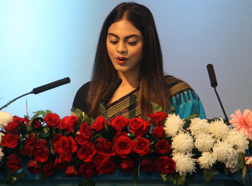 Sunita Garabadu at 'The Tall Man Biju Pattnaik' book launch. Photograph: Ashok Panda