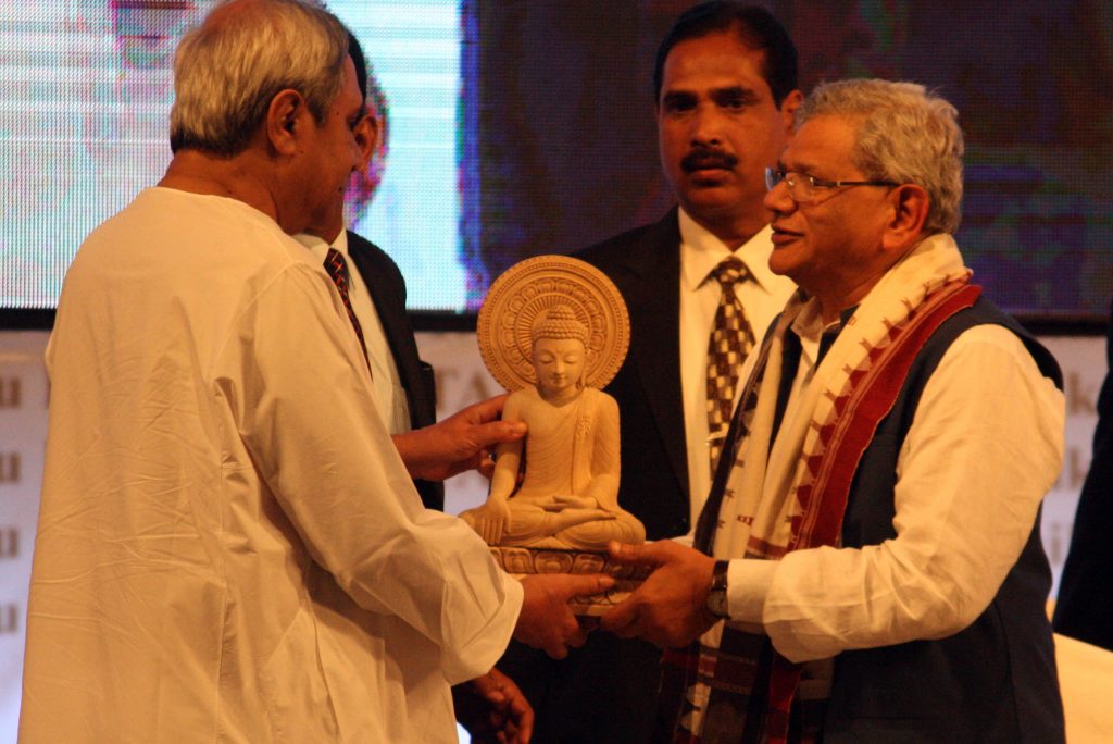 Sitaram Yechury with Naveen Patnaik at 'The Tall Man Biju Pattnaik' book launch. Photograph: Ashok Panda