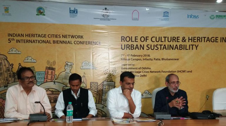 Chairman, Indian Heritage Cities Network, Dr M Ramachandran addressing a press meet in Bhubaneswar on Thursday.