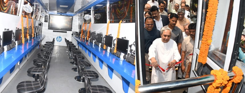 Naveen Patnaik inaugurating ‘World on Wheels’ The digital literacy bus at Secretariat