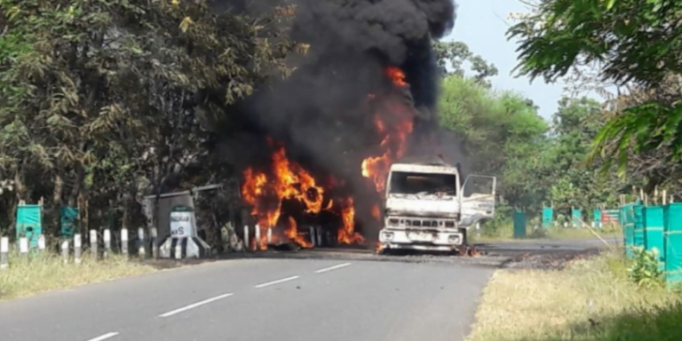 Driver Killed After Oil Tanker Catches Fire On Sonepur-Sambalpur Road