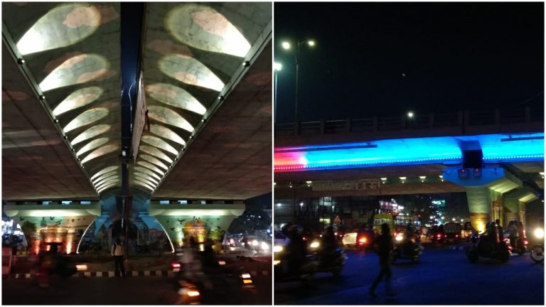 Colourful LED Lights Adorn Rajmahal Square Flyover