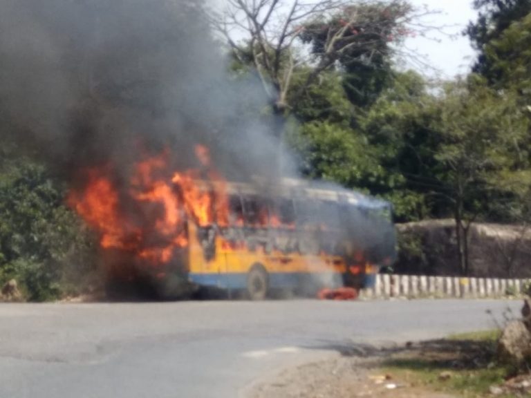 Watch: Picnic Bus Goes Up In Flames In Mayurbhanj