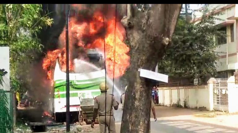 Watch: Bus Goes Up In Flames In Bhubaneswar