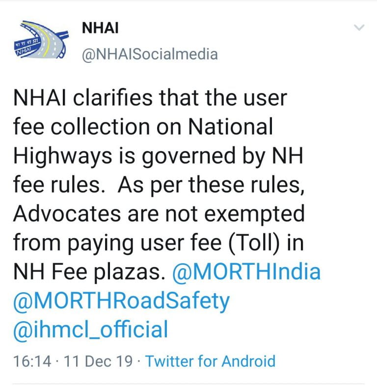 Fake Letter! NHAI Not Exempting Lawyers From Paying Toll Tax