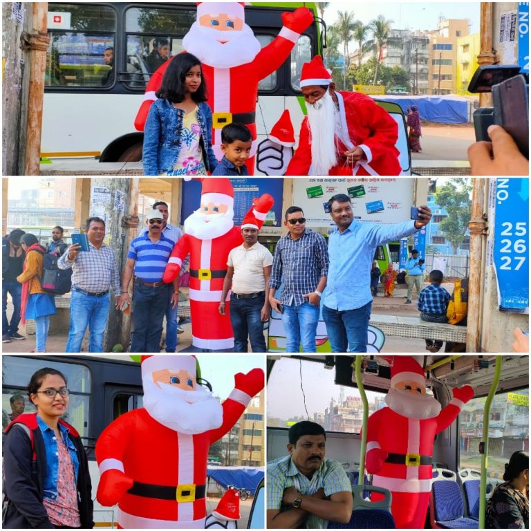 ‘Pujari Bhaina’ With Santa Claus Promotes ‘Brotherhood’ On Mo Bus In Bhubaneswar
