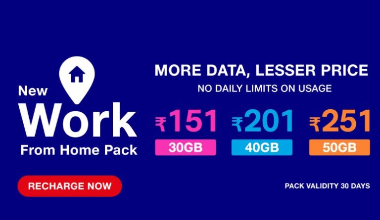 Jio Launches New Work From Home Packs With 50GB At ₹251