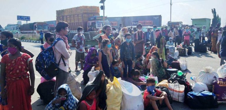Migrant Workers Stage Rasta Roko At Odisha’s Haladiapadar Bus Terminus