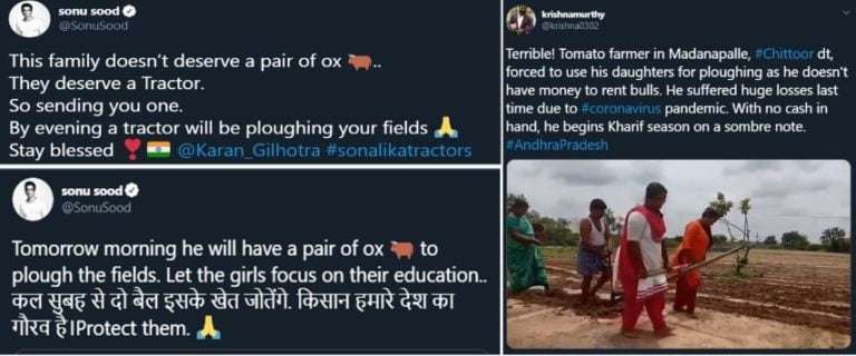 Sonu Sood Gifts Tractor To Andhra Farmer Whose Daughters Were Pulling The Plough