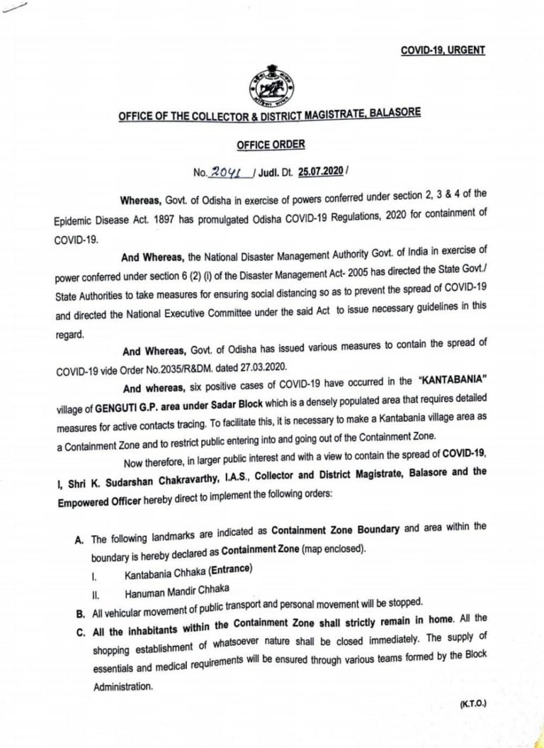 COVID-19 Scare: This Area In Odisha’s Balasore District Declared As Containment Zone