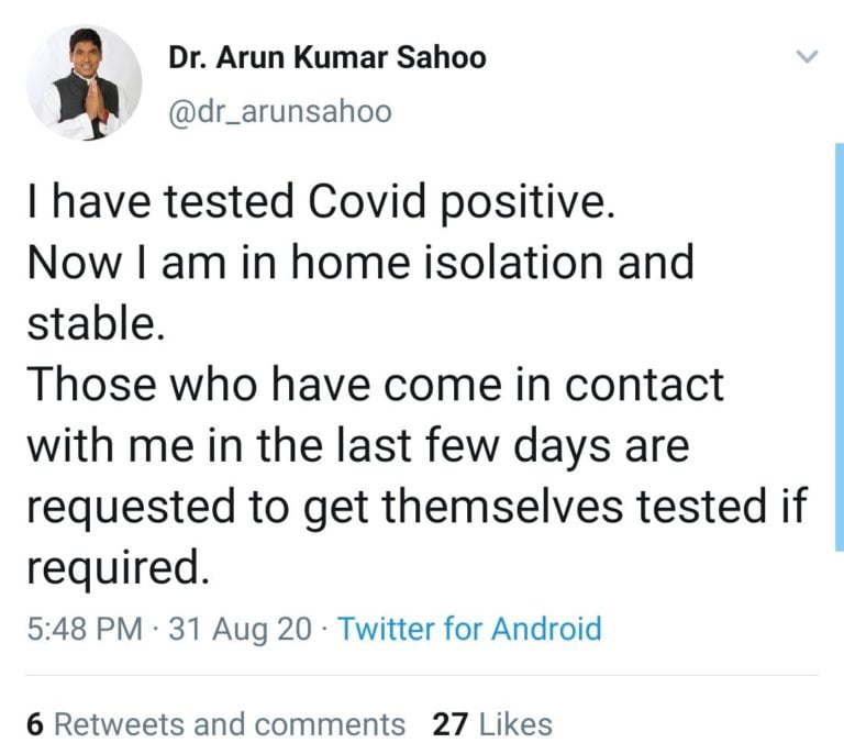 Arun Sahoo, Second Odisha Minister To Test COVID-19 Positive