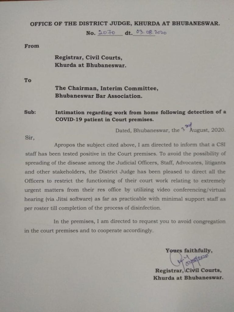 Odisha: Khurda District Judge Directs Interim Committee To Work From Home After Staff Tests COVID-19 Positive