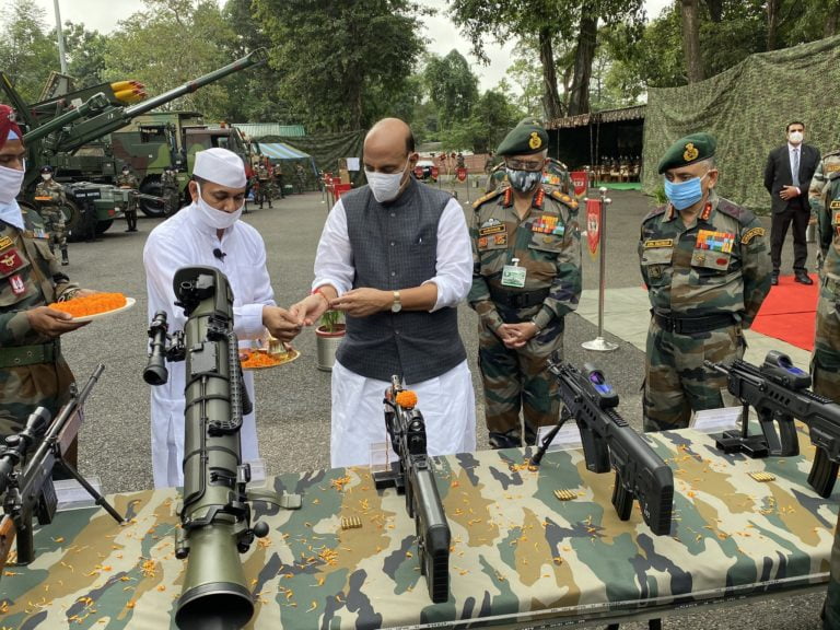 Defence Minister Rajnath Singh Performs ‘Shastra Puja’ Near LAC