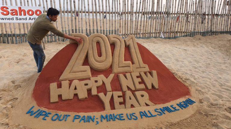 Odisha Sand Artist Takes To Sculpting A Safe New Year Message