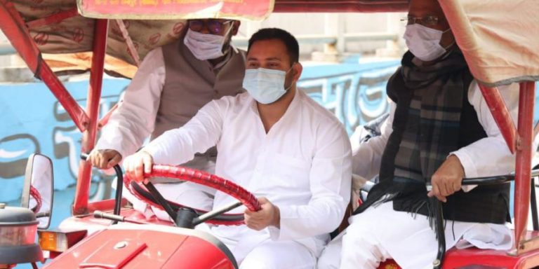 Fuel Price Hike: Tejashwi Yadav Drives Tractor To Assembly, Robert Vadra Cycles To Office In Protest