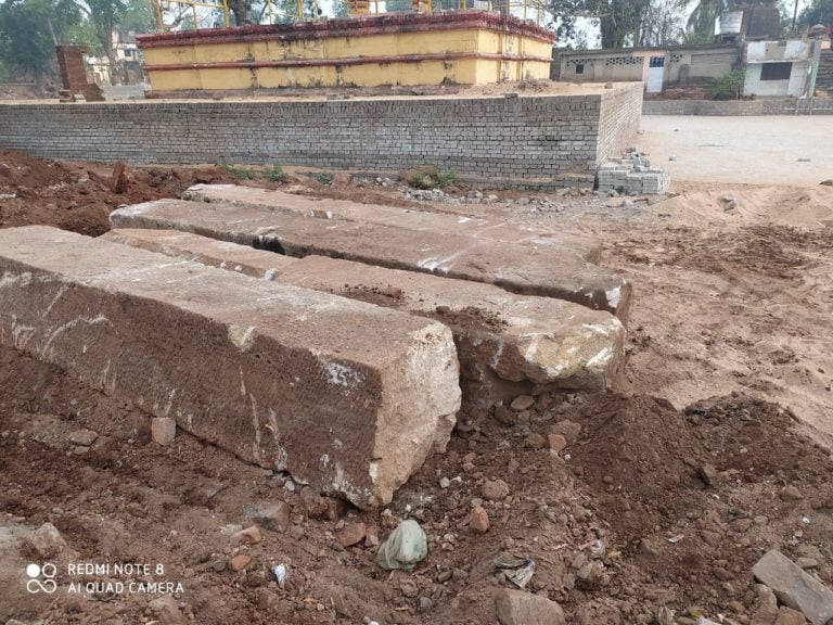 Ancient Stone Blocks Exavated In Bhubaneswar's Emakra Khestra Damaged!