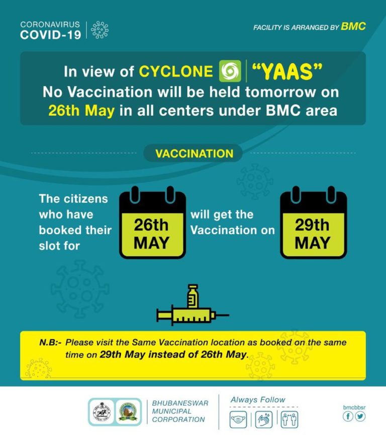 Cyclone Yaas: Booked For Vaccination In Bhubaneswar Tomorrow, Know The Rescheduled Date