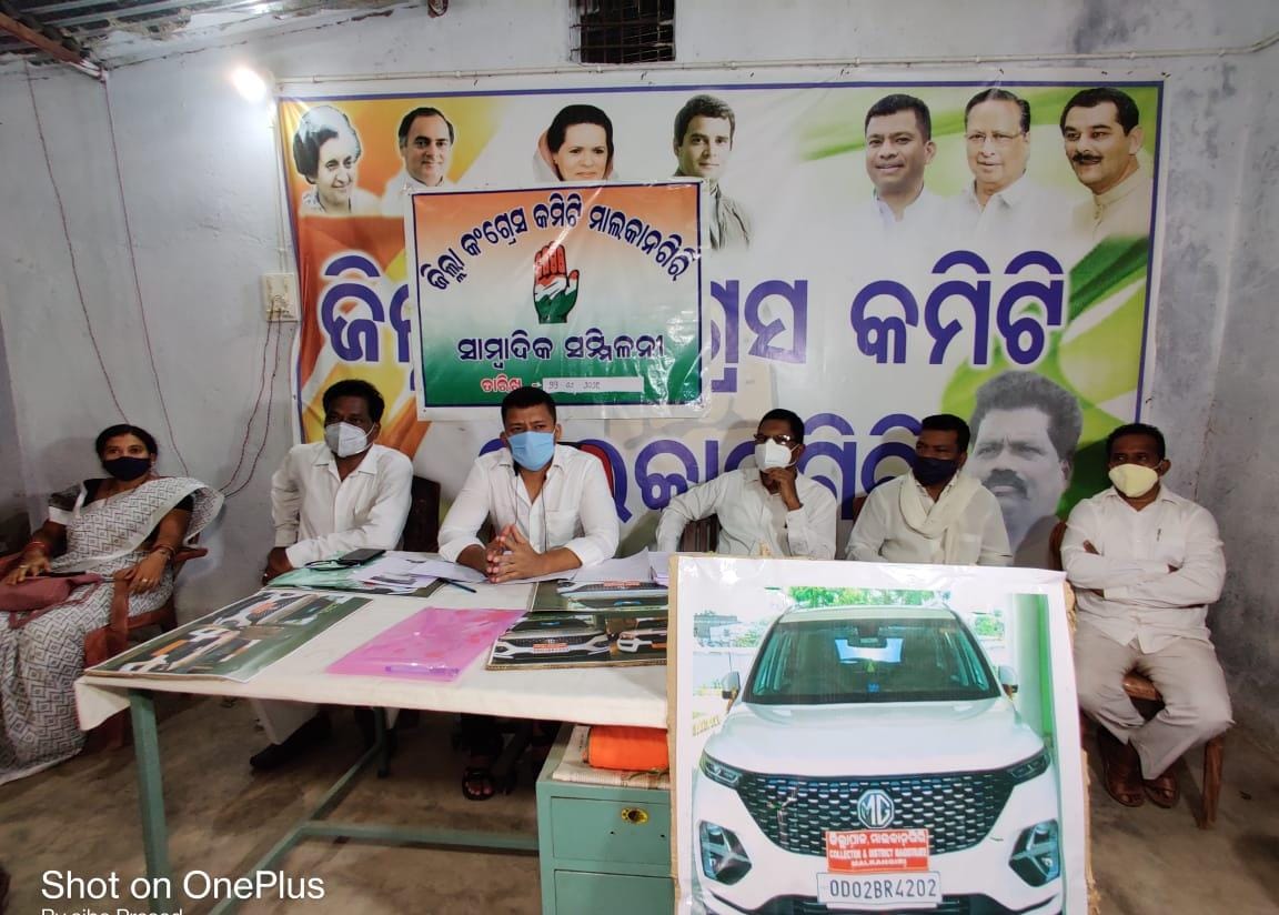 Congress leader Pradip Majhi addressing a press meet at Malkangiri on Tuesday 
