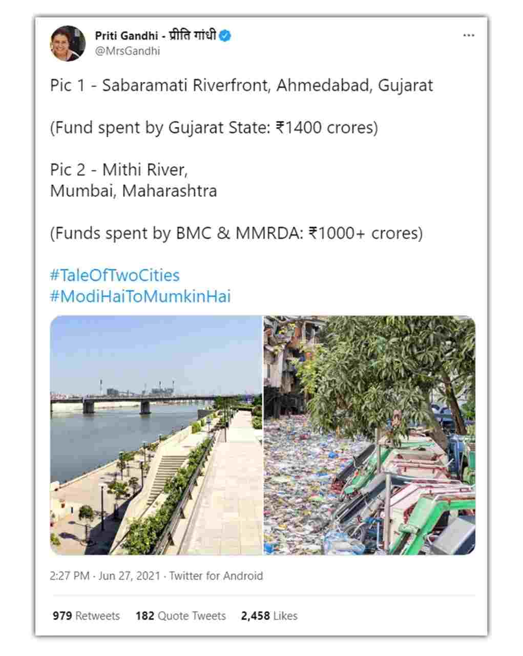 mithi river fake news priti gandhi