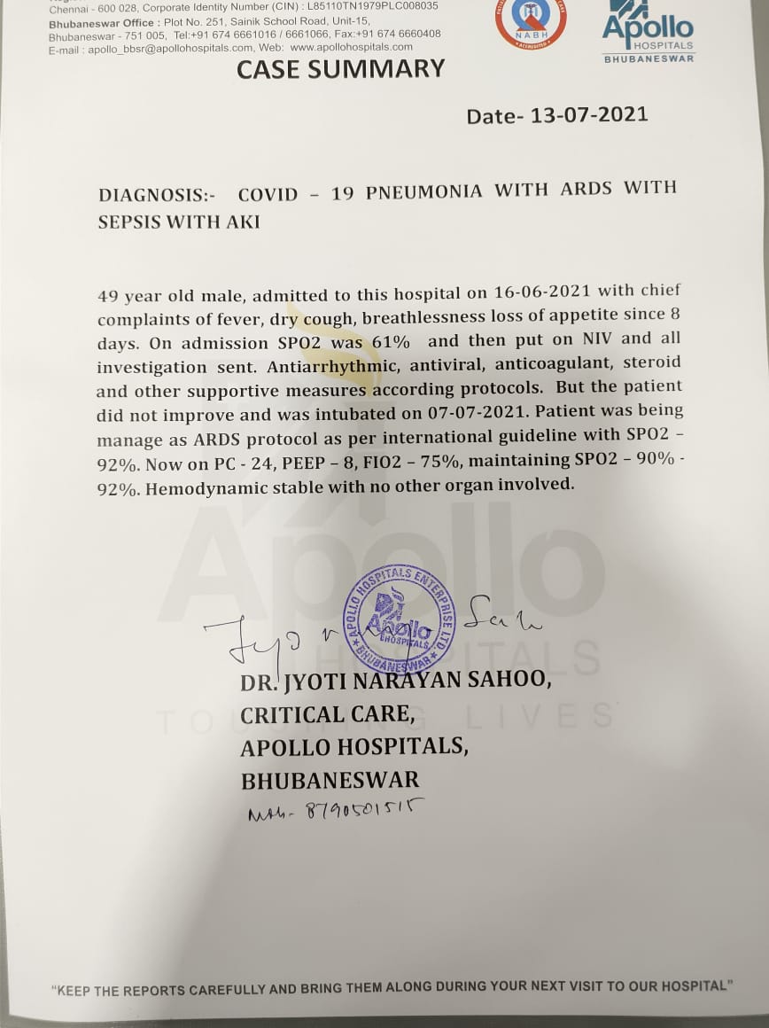 mrutyunjaya patra ecmo donate bhubaneswar