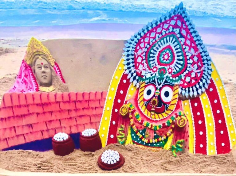 Artist Sudarsan Pattnaik Creates Sand Sculpture On ‘Niladri Bije’ Of Lords In Puri