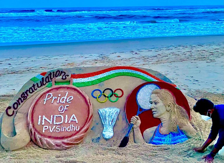 PV Sindhu Reacts To Odisha Artist Sudarsan Pattnaik’s Sand Art On Her Historic Bronze