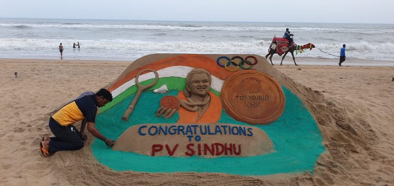Sandy tribute to Sindhu