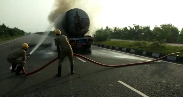 Gas Leaks From Tanker After Collision With Bike On Highway In Odisha