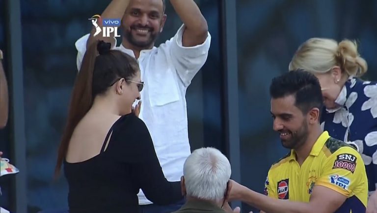 Deepak Chahar proposes at stadium
