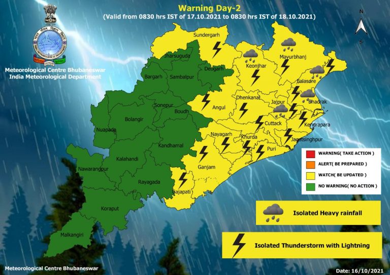 Heavy Rain & Thunder Alert For These Odisha Dists Till Oct 20