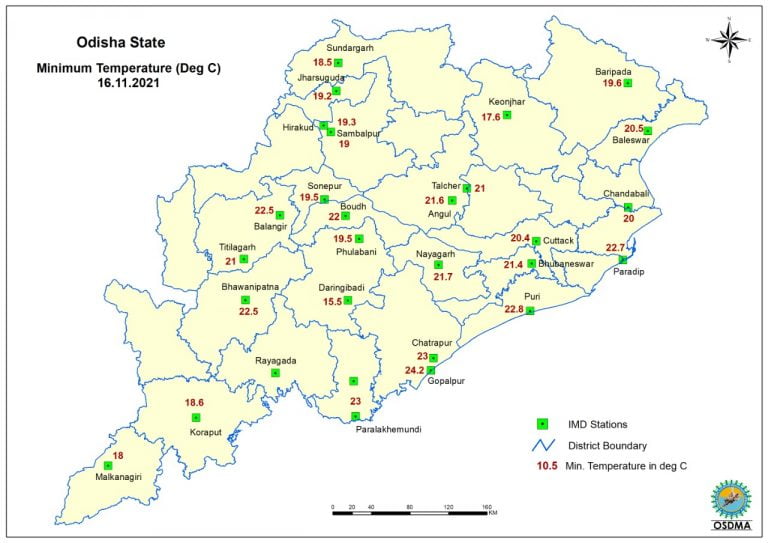 Minimum Temperature Dips Across Odisha; Moderate Rain Forecast For North & South Districts