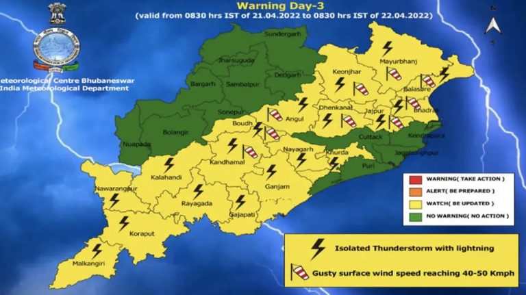 Thunderstorm, 40-50 Kmph Wind Likely In 3 Odisha Dists Today; Temp To Fall After 2 Days