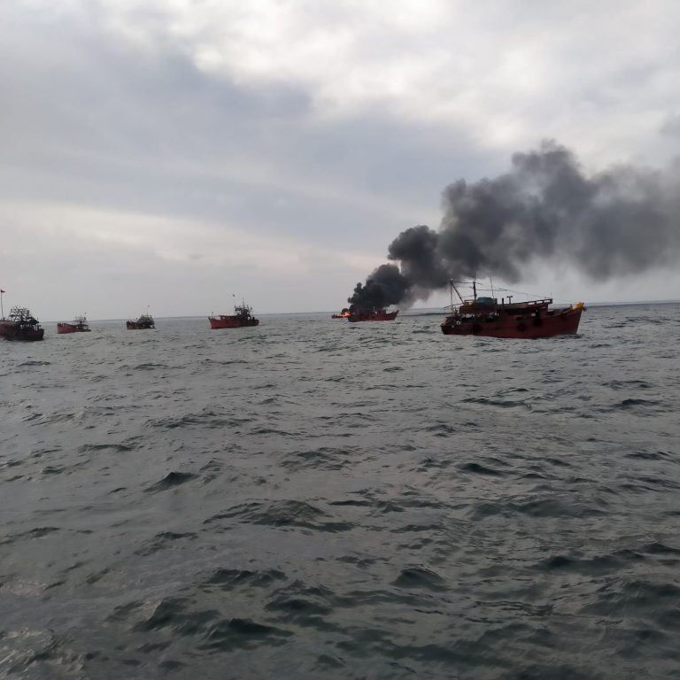 boat on fire in Paradip