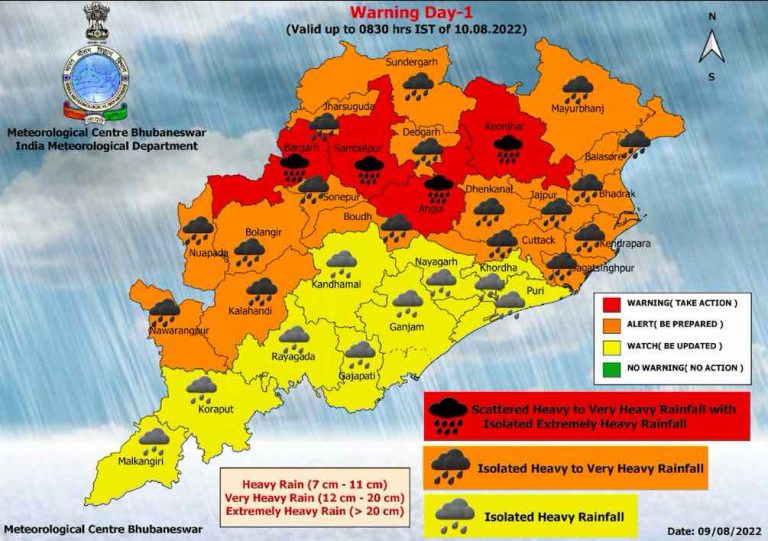 Extreme Heavy Rain With Squall@65Kmph Batters Odisha, 4 Districts Under Red Alert
