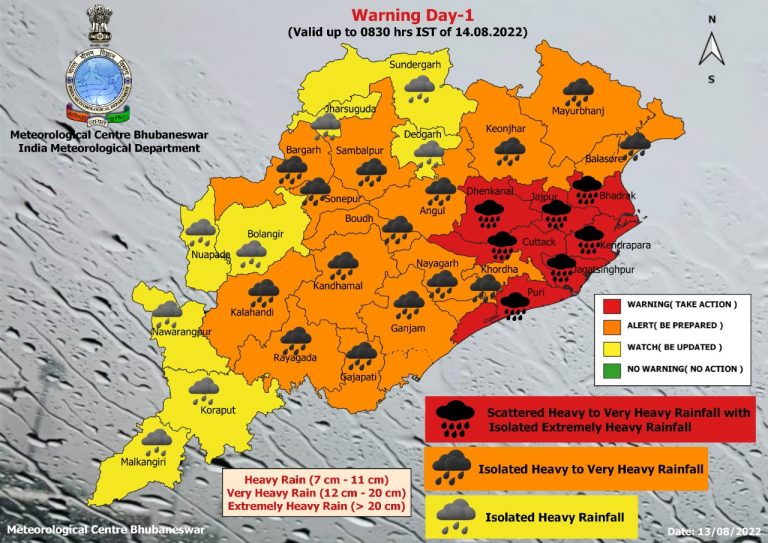 Low Pressure Triggers Heavy Rainfall In Odisha; Red Warning Issued