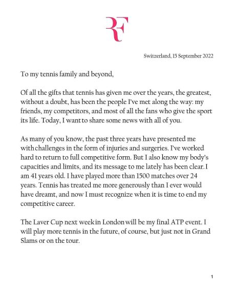 Federer retirement statement