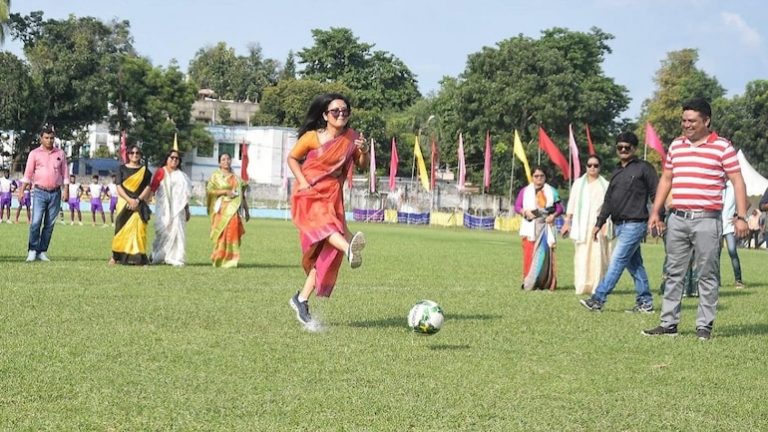 Trinamool Congress MP Mahua Moitra Plays Football In Saree