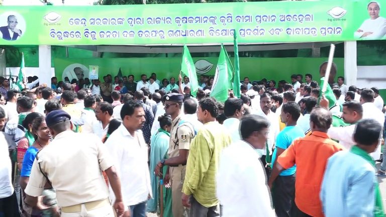 BJD Holds Protest Across Odisha Alleging Delay In Crop Insurance Payment To Farmers
