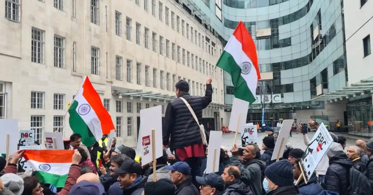 Indian Diaspora Protest Outside BBC Office In London Against BBC Documentary On PM Modi