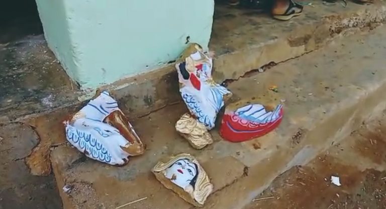 saraswati idol damaged