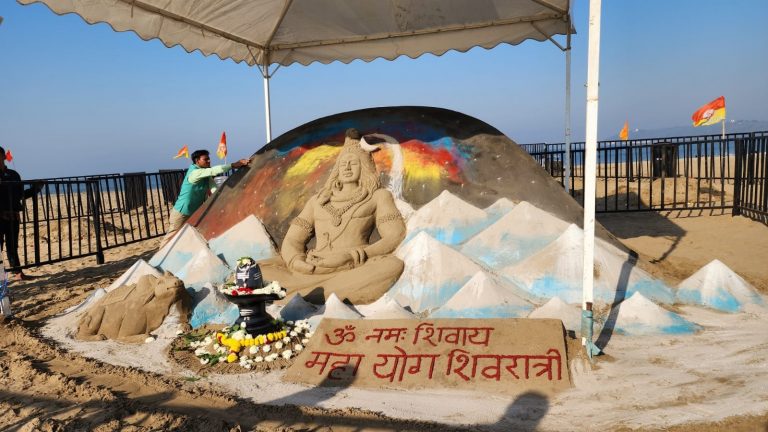 Odisha Artist Manas Sahoo’s Sand Sculpture Of Lord Shiva On Goa Beach For World Peace