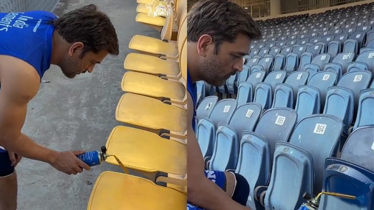 Dhoni painting Chennai stadium seats
