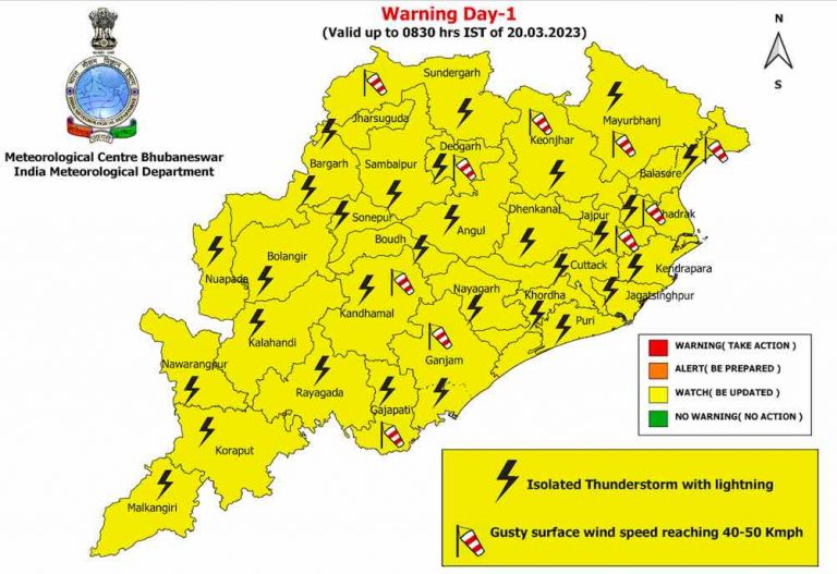 Odisha To Experience Rain Till March 23; Check Thunderstorm, Squall@50Kmph Alert For Today