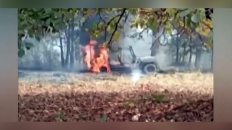 forest vehicle on fire