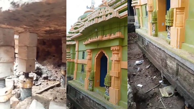 270-Year-Old Temple Being Lifted 6 Ft Using Hydraulic Jacks In Odisha’s Ganjam