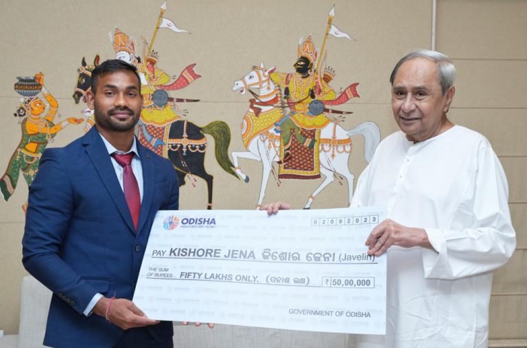Odisha CM Felicitates Javelin Star Kishore Jena With Rs 50 Lakh Cash Award