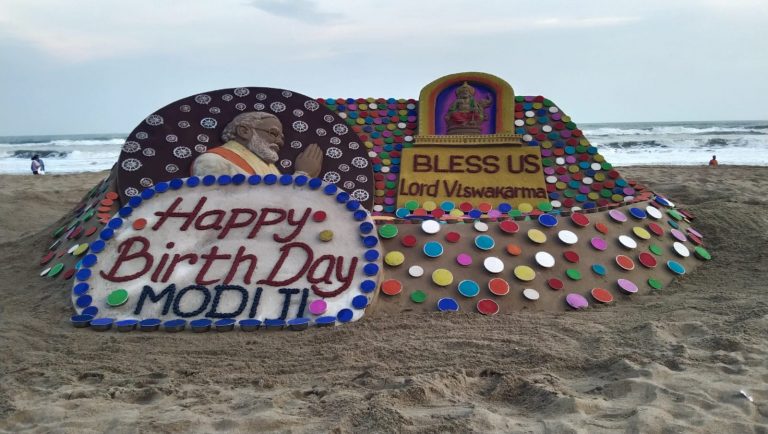Odisha Artist Sudarsan Pattnaik Creates Unique Sand Art To Wish PM Modi On Birthday