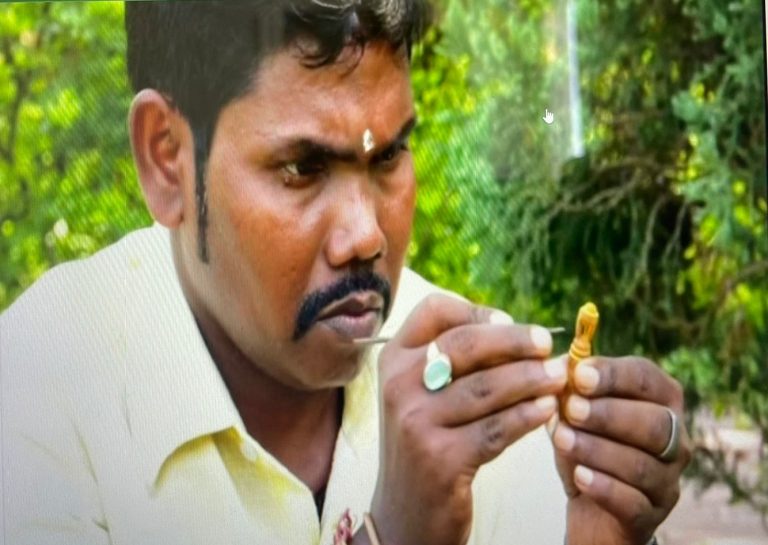 Odisha Artist Crafts Cricket World Cup Trophy On One Inch Turmeric Stick